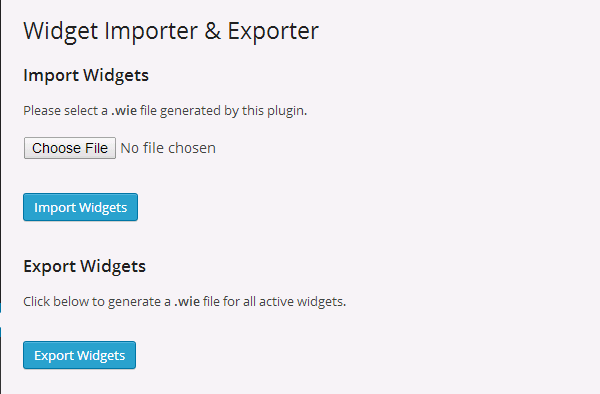 export widget settings